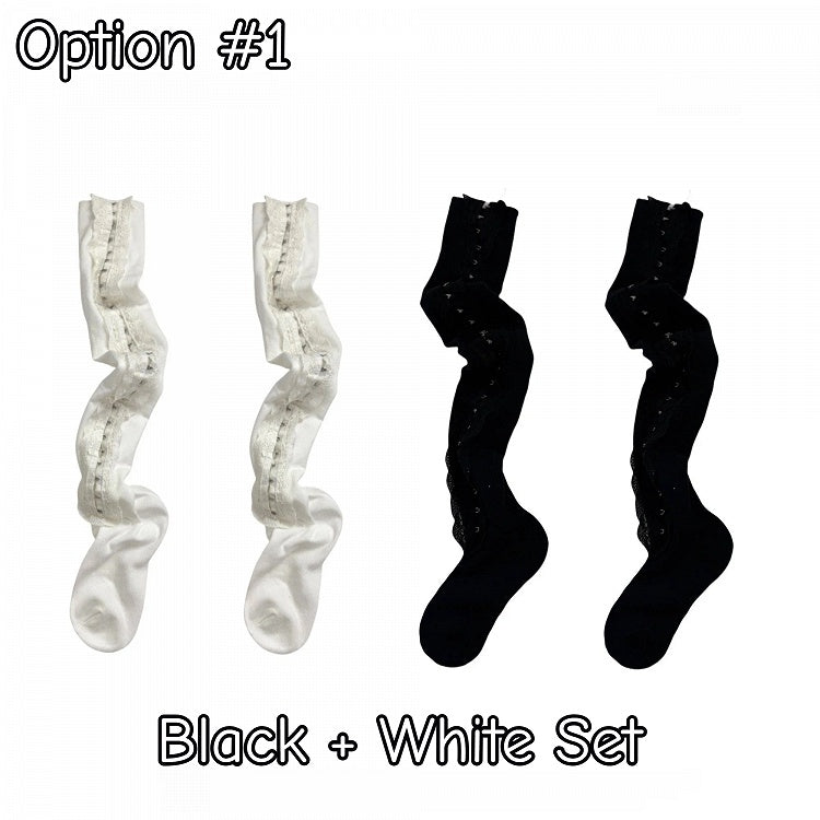 Bas (3 options) Sur le genou Dentelle à garniture