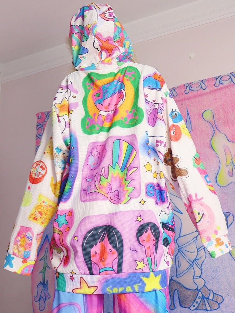 Colorful Y2K Cartoon Pattern Hoodie