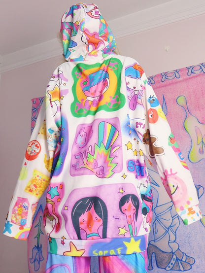 Colorful Y2K Cartoon Pattern Hoodie