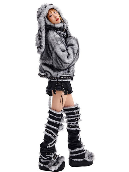 Gray Bunny Ear Fluffy Hat