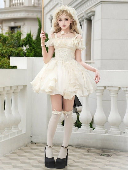 オフショルダー ベージュ ネックライン ショール 取り外し可能