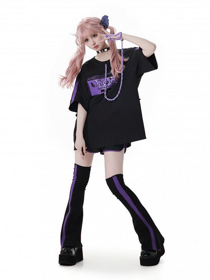 Colorblock Design Leg Warmers and Purple Black