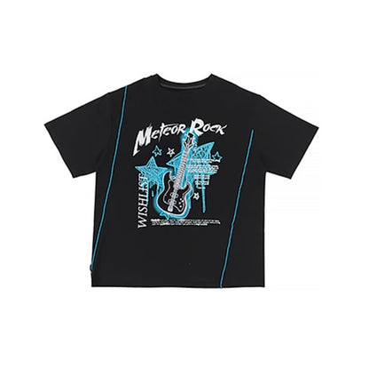ブラックギターとスタープリントのパンクTシャツ