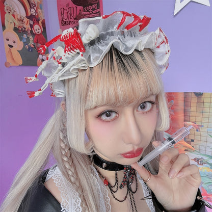 ホワイト/ブラック ハロウィン スケルトン レーストリム KC