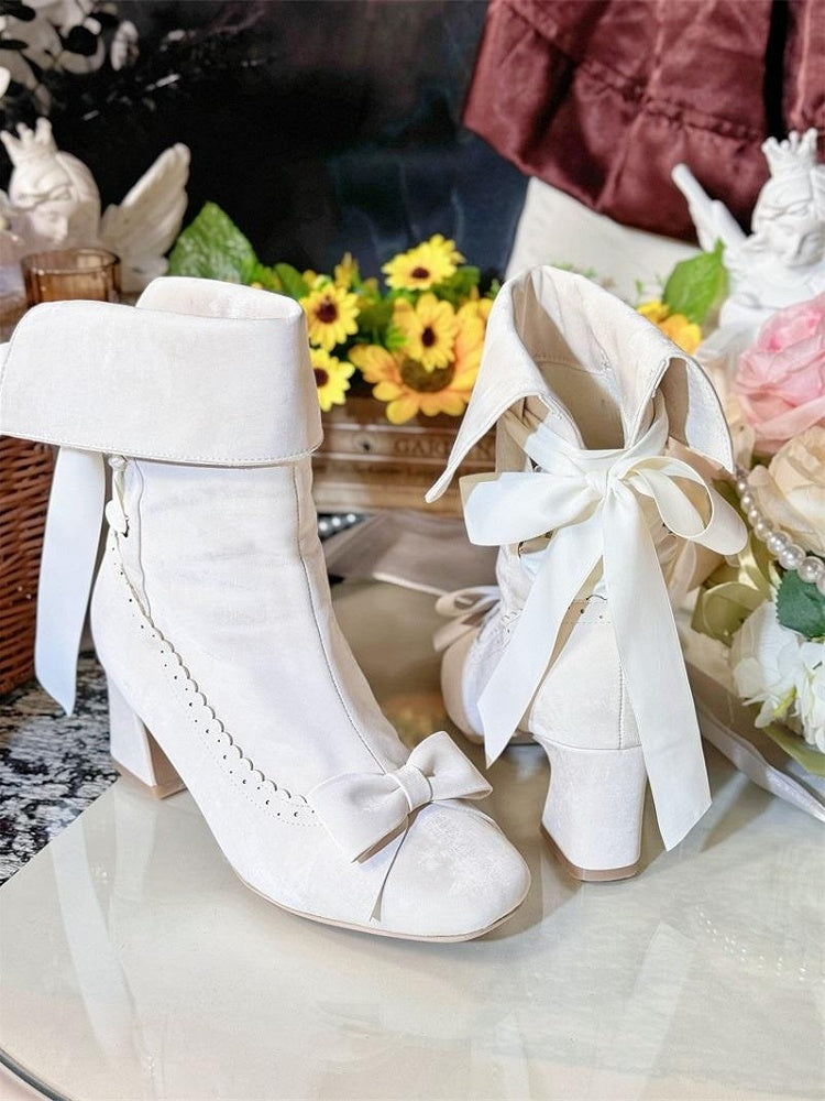 Inner Closure Shaft - Sophisticated Collapsible Top Bow Beige at Lolita Zip Boots with