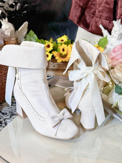 Inner Closure Shaft - Sophisticated Collapsible Top Bow Beige at Lolita Zip Boots with