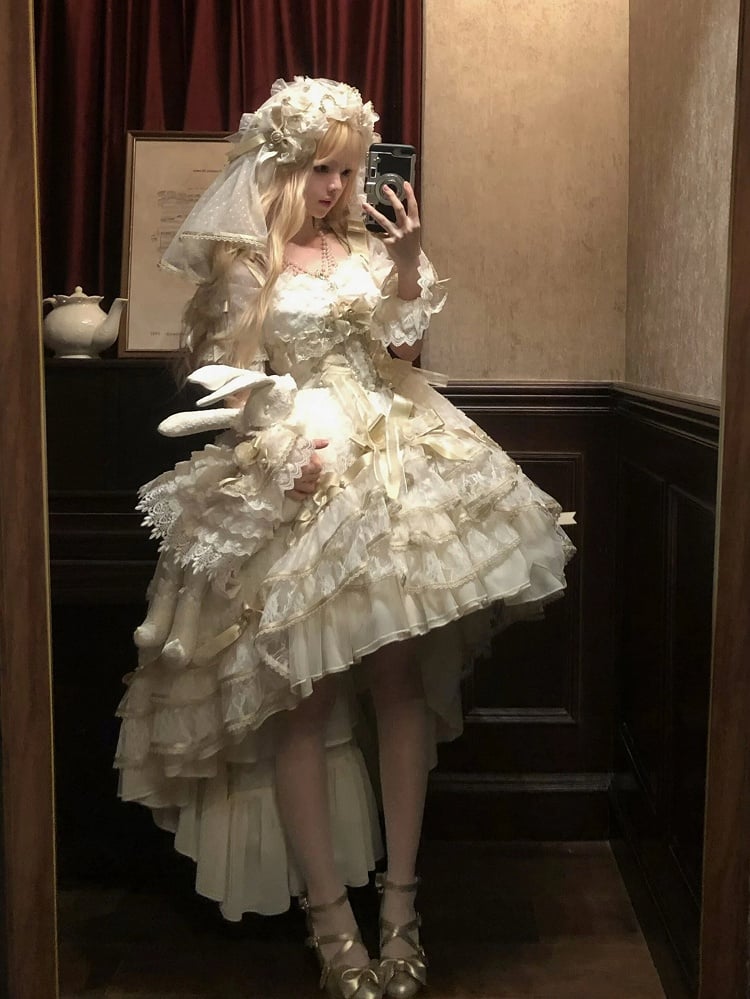 Golden Skirt High-low Corset Dress Lolita Waist with Hanayome Hime Layered