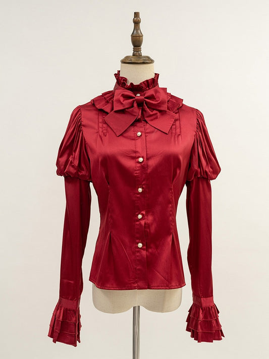 Lolita Red Blouse Satin Gothic Juliette Sleeves