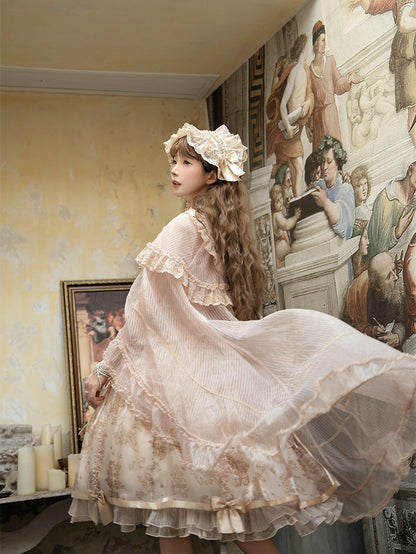 Cascading Trimming Cloak Ruffle Self-tie Neckline Champagne Bow Big