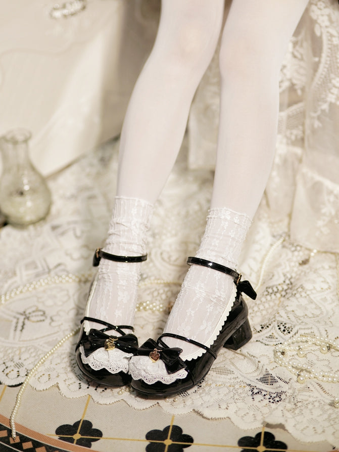Lolita Charm Spitze Schleife Design Herz Schwarz Top Trim Crisscross bei