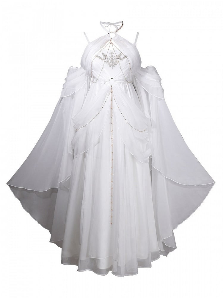 Classic White Halter Lolita Dress with Cutout Accents - Unknown Star