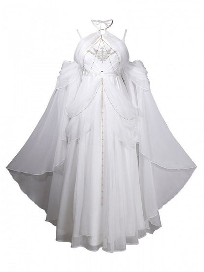 Classic White Halter Lolita Dress with Cutout Accents - Unknown Star