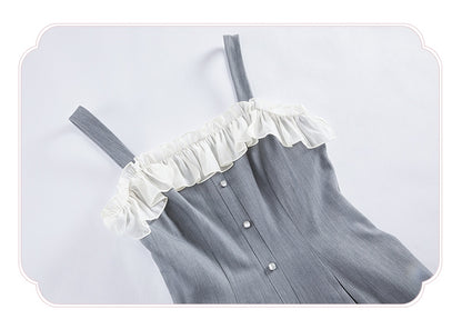 Fit Fashion Taille Lolita Grau Kleid Elegant Slim