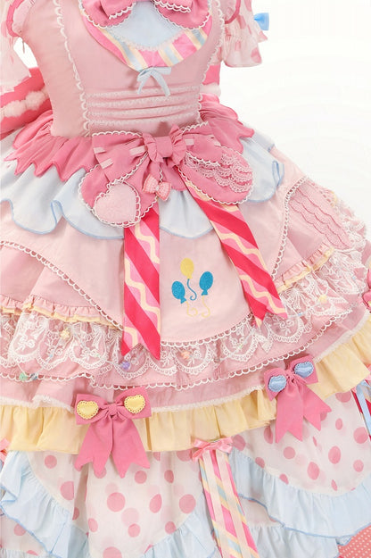 Pastel Sweet Lolita JSK Dress with Polka Dots and Scalloped Hem - Dollet