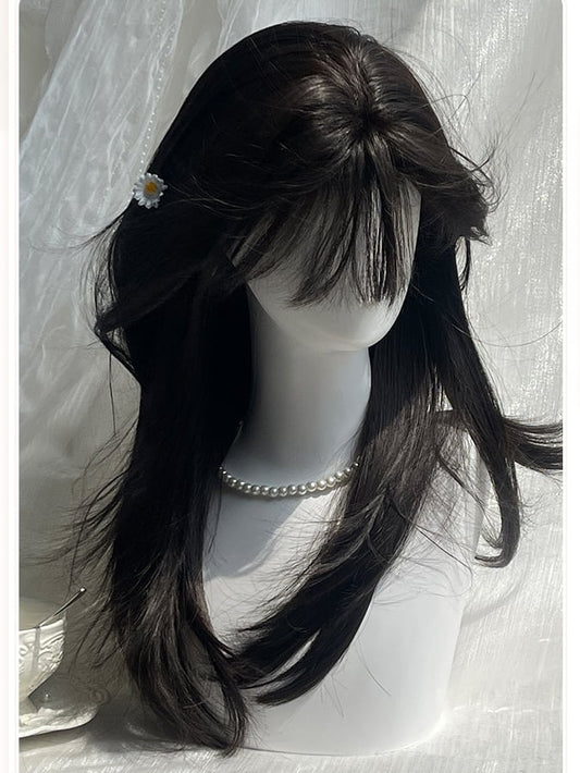 60CM Länge Gerade Air Perücke Pony Schwarz Mit