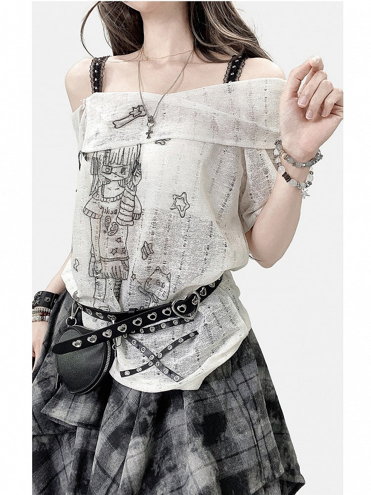 Y2K Girl Cutout And White Detail Cartoon Cat Design