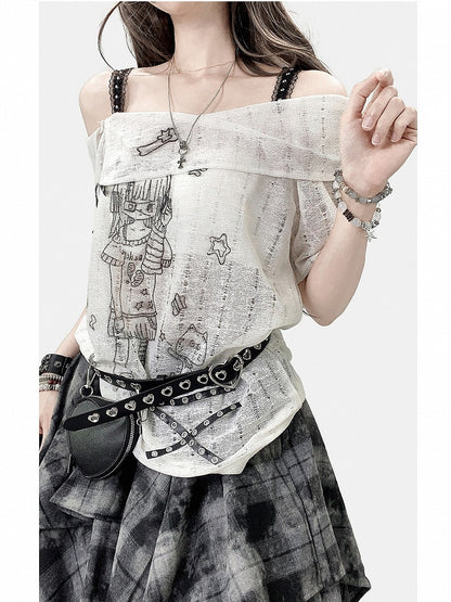 Y2K Girl Cutout And White Detail Cartoon Cat Design