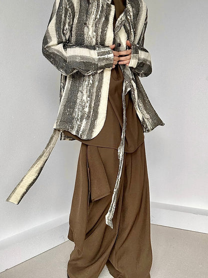 High-Waisted Three-Button Pants Ouji Cut Fly Lolita Wide-Leg Panel Draped Coffee with