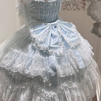 Lace Bow Blue/Pink Lolita Back Trim