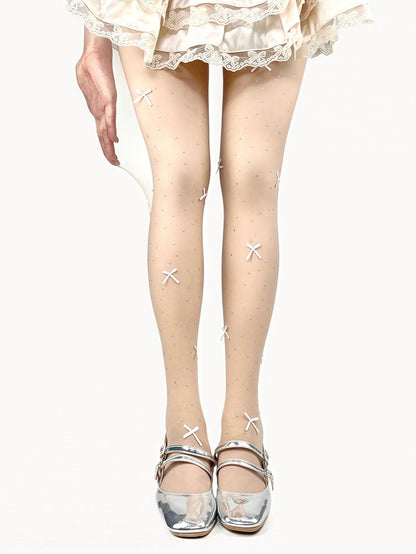 with Decorated Nude Bowknots Tights White Rhinestone