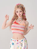Camisole: Decorative Straps with Pin Tie Bow Striped Rainbow
