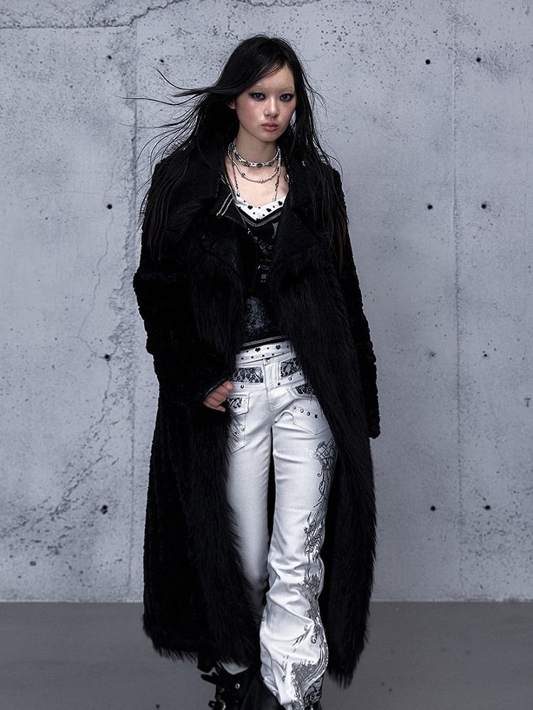 Coat 2-Way Pockets Belt Wasteland Functional Waist with Tie Black Punk