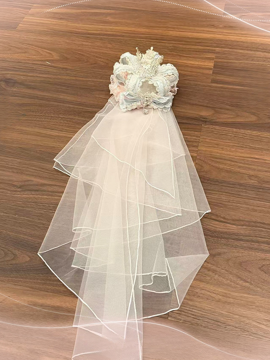 Pink Veil Blue Head Lolita Crown