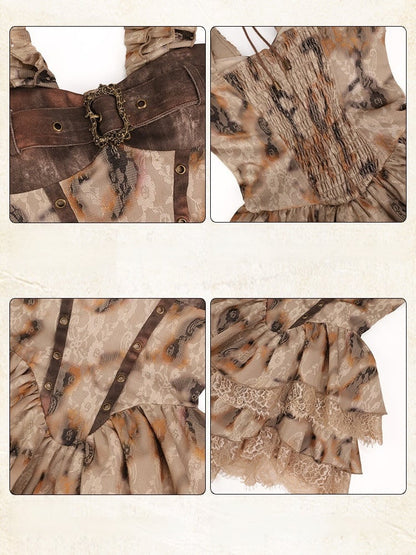 Halter Ruffle Dress with Burned Lace, Hot-Girl Aesthetic - Virtual Orbit
