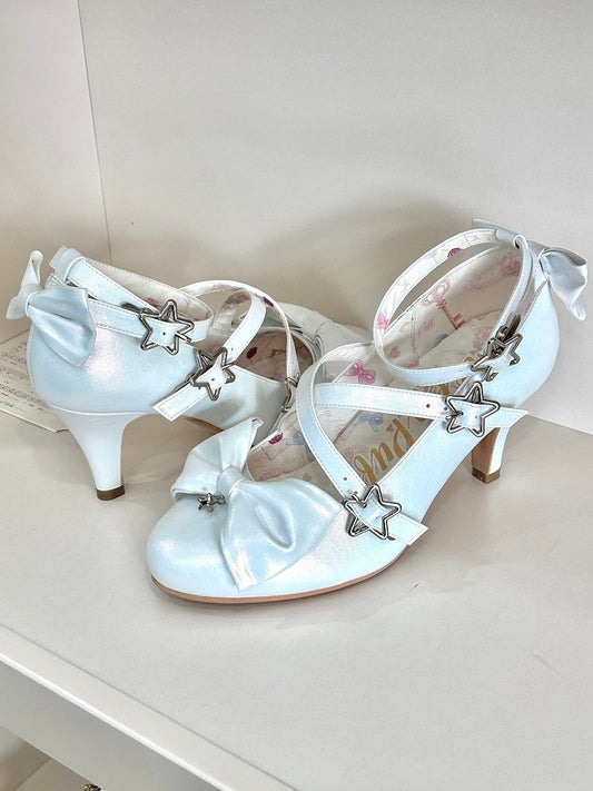 Star High White Sweet Lolita Schnallen Crisscross Straps mit - Akzente Heels Schleife