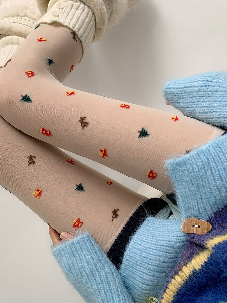Pantyhose Tree Pattern Cartoon Sheer Christmas