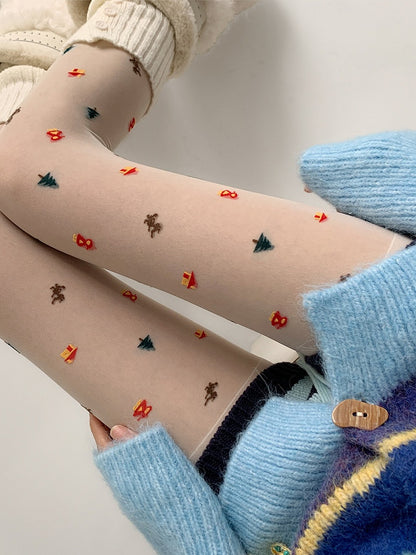 Pantyhose Tree Pattern Cartoon Sheer Christmas