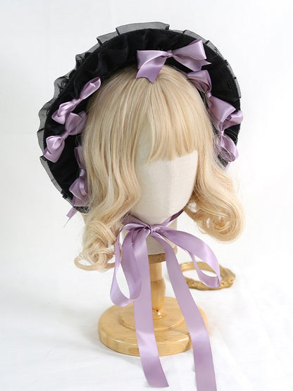 Lolita With Detachable Bowknots Bonnet Colors Lace-Trimmed Black 8