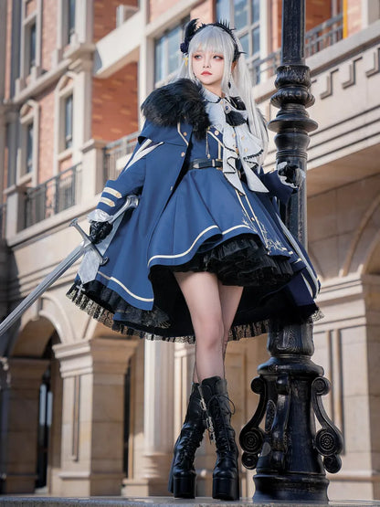 XXLゴールドコートブルースカート+セットケープシャツジャボトリミングクリアランスサイズフルロリータミリタリーと