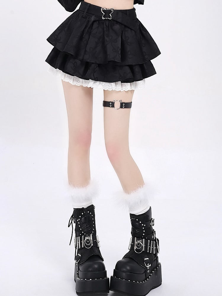 Tiered Black Pattern Bowknots Skirt