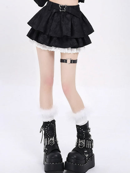 Tiered Black Pattern Bowknots Skirt