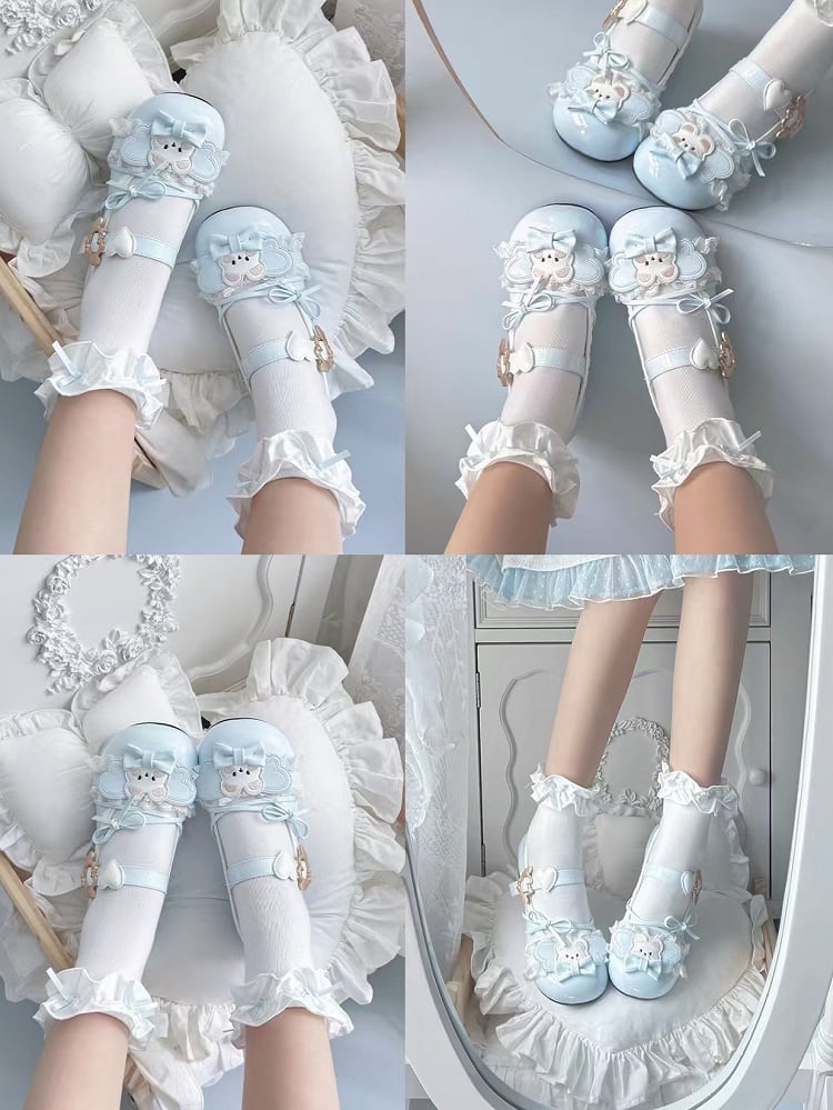Lace Sky Jane Accents with Shoes Sweet Crisscross Low-heel Blue Lolita Mary Design