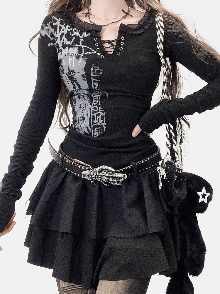 Kleid Schwarz Y2K Print Design