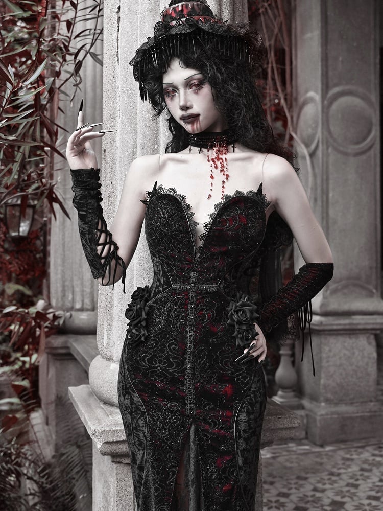 Goth Vampire V-neck Romantic Mermaid Dress Neckline Deep Sweetheart