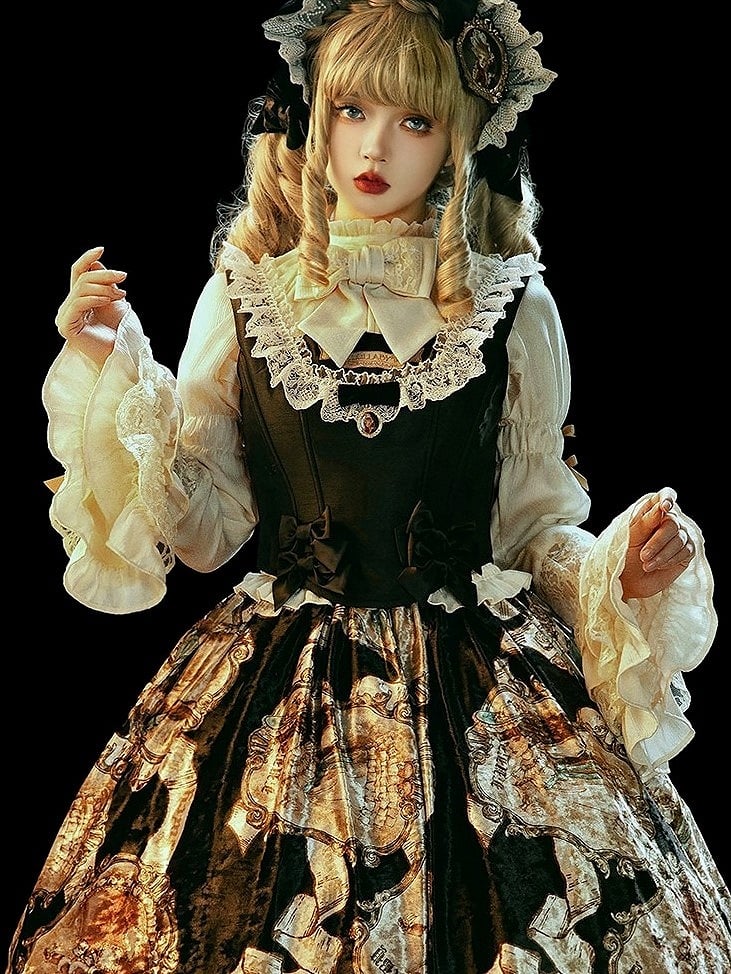 Back Lolita And Trim Up Top Bow Lace- With Black Details Lace