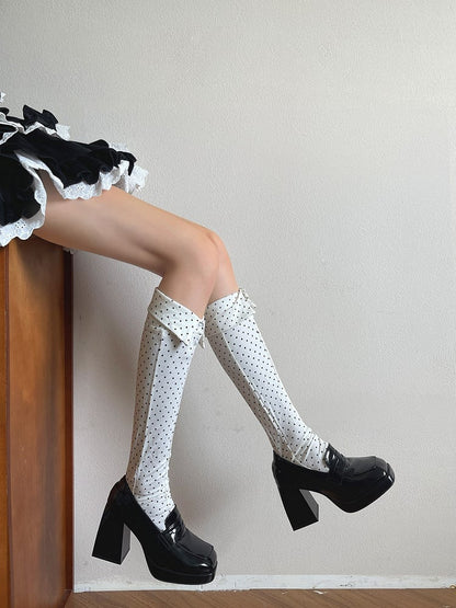 Design Calf Button Turn-Down Dot Collar Pattern Sockswith Polka White/Black/Gray