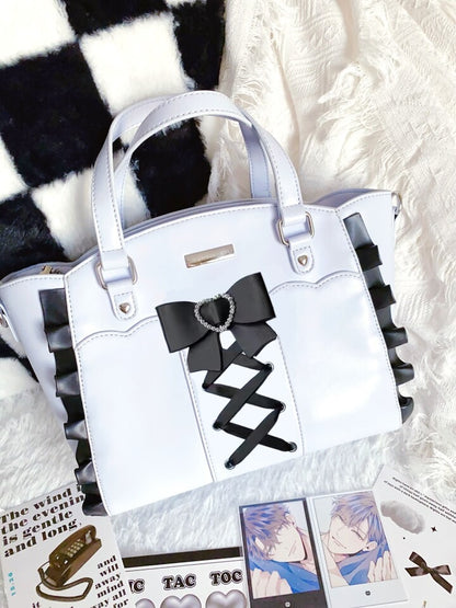 3 Colors Sweet Transparent Window Handbag with Bowknot & Ruffled Trim - Vigorous Girl