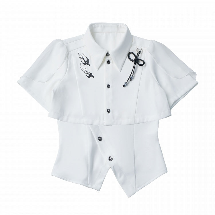 White Cropped Shirt with Leather Knot & Cami Set - PINK SAVIOR