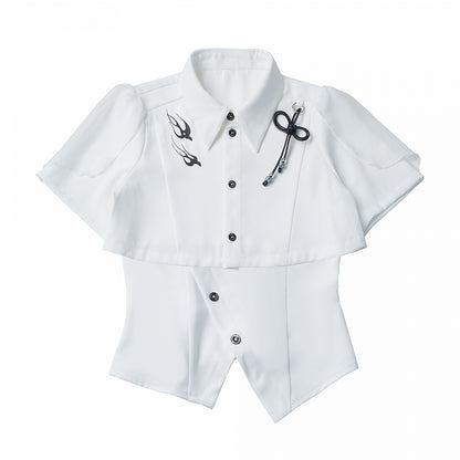 White Cropped Shirt with Leather Knot & Cami Set - PINK SAVIOR