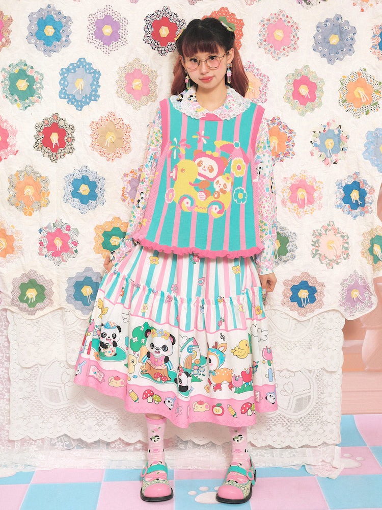 Rock mit Streifenmuster und Animalprint und geraffter Taille