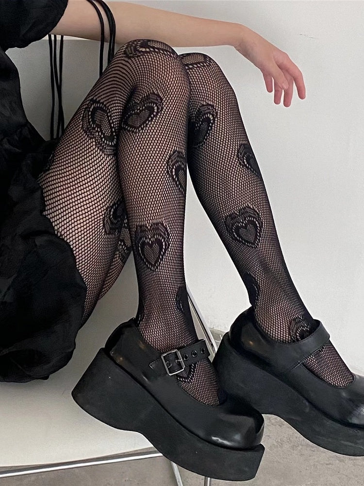 Colors 6 Heart Fishnet Pattern Tights