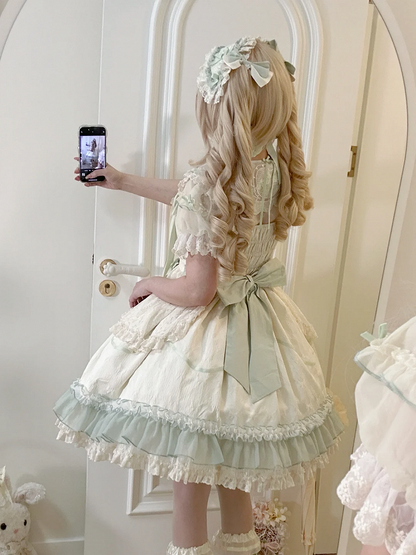 花柄ウエストハイスカート テディ刺繍ジャンパー ロリータと布の蝶結び