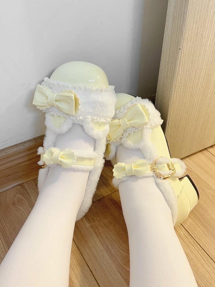 Details Jane Teddy Creamy Bow Sweet Lolita Bear with Shoes Yellow Theme Mary Low-heel