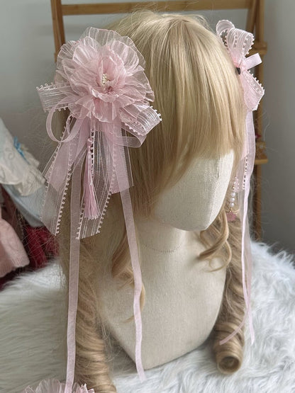 Ribbon Floral Tassel Bowknot Pink With Hairclip Large Sweet Lolita