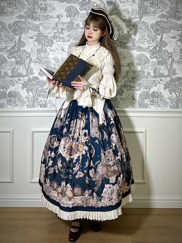 Rock Korsett Print Blau Schiff Lolita Gürtel Pirat Dunkle Taille