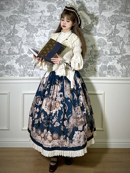 Rock Korsett Print Blau Schiff Lolita Gürtel Pirat Dunkle Taille